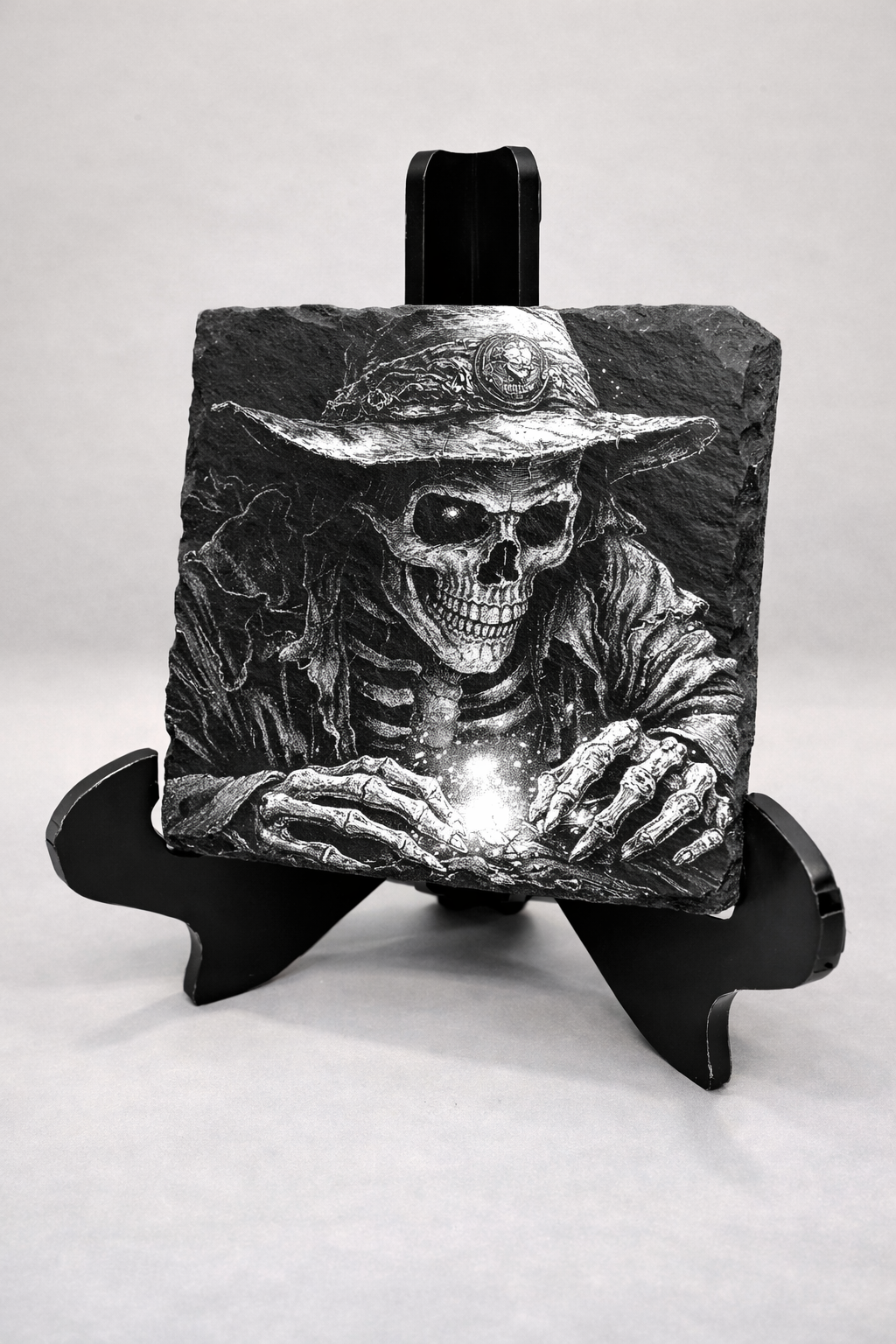 Skeleton witch slate coaster