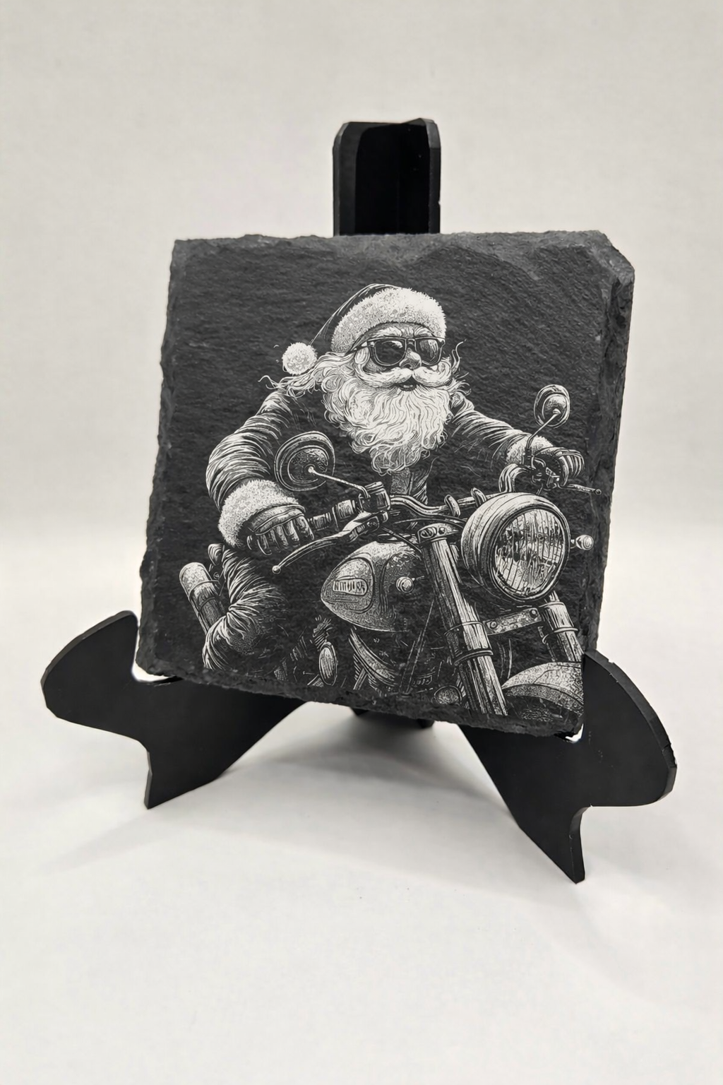 Biker Santa slate coaster
